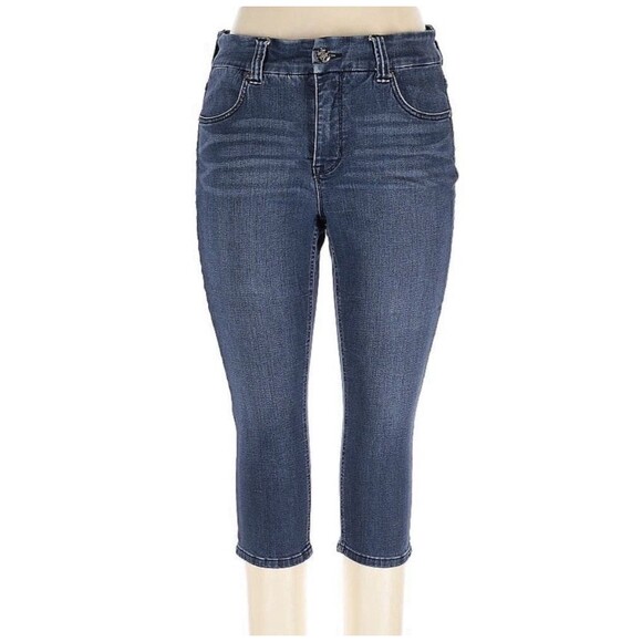 Melissa McCarthy Seven7 Stretch Capri Crop Jeans Slimming Dark Wash Casual 14 - Picture 1 of 9